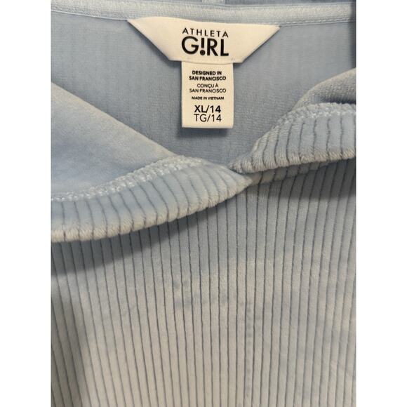 Athleta Girl XL Double Cozy Karma Ribbed Hoodie Cropped Mist Blue Heather Velour - Picture 3 of 7